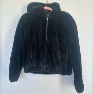 Cozy Black Faux Fur Hooded Jacket